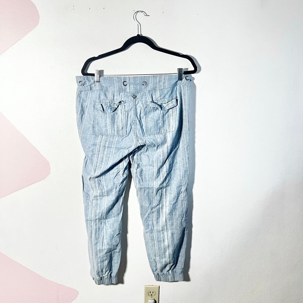 Prana Jogger Pants Women's 14 Blue Striped Hemp Organic Cotton Drawstring - Picture 2 of 6